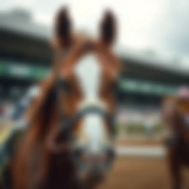 Racing Horse Ready to Compete A close-up of a racing horse showcasing its strength and agility before the race