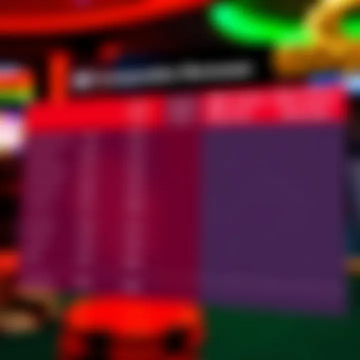 Comparison chart of bonuses from various online casinos