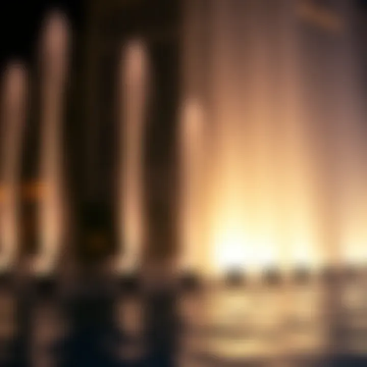 Close-up of water jets in synchronized motion