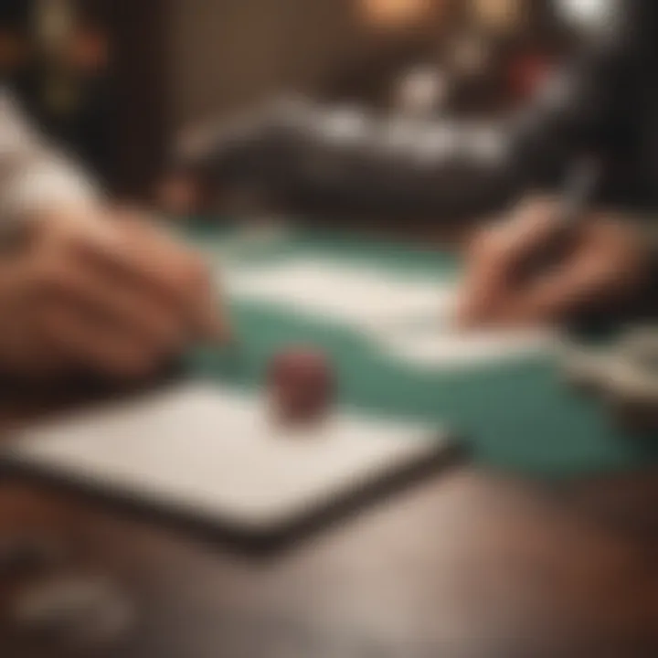 Player analyzing poker strategy on a notepad