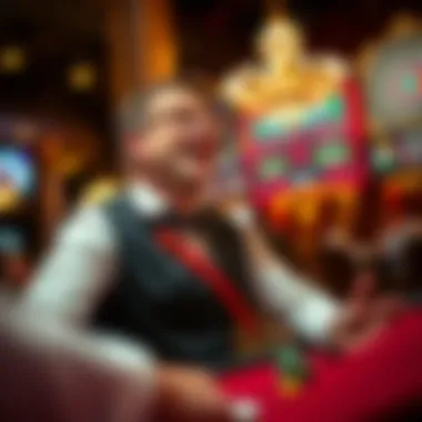 A dealer announcing a game result with excitement