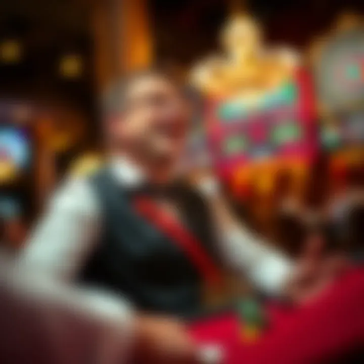 A dealer announcing a game result with excitement