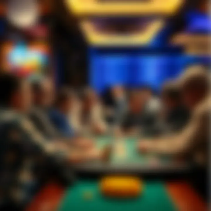 Group of engaged participants discussing strategies and placing bets around a table.