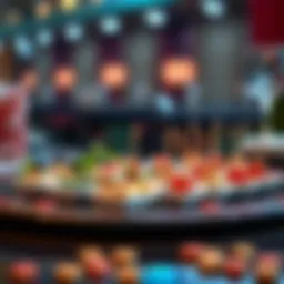 Elegantly arranged casino-themed appetizers on a stylish platter