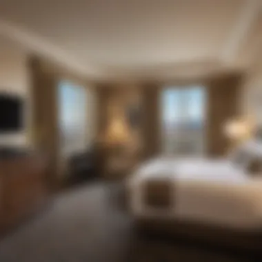 A luxurious guest room featuring upscale amenities and a view of the Las Vegas Strip