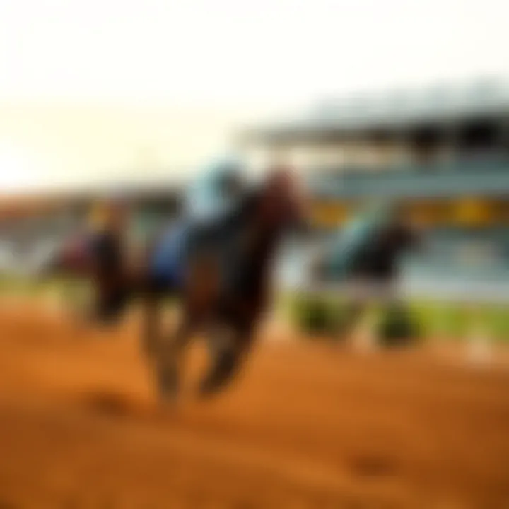 Thoroughbred in Action at a Prep Race A thoroughbred horse racing at a prestigious prep race.