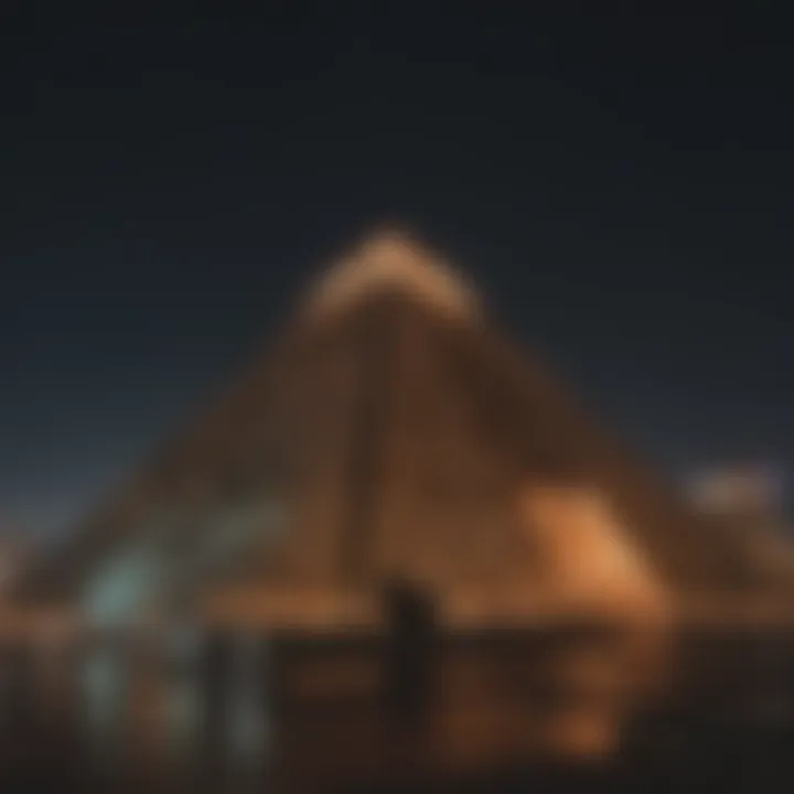 Nighttime view of the Las Vegas Pyramid illuminated against the skyline