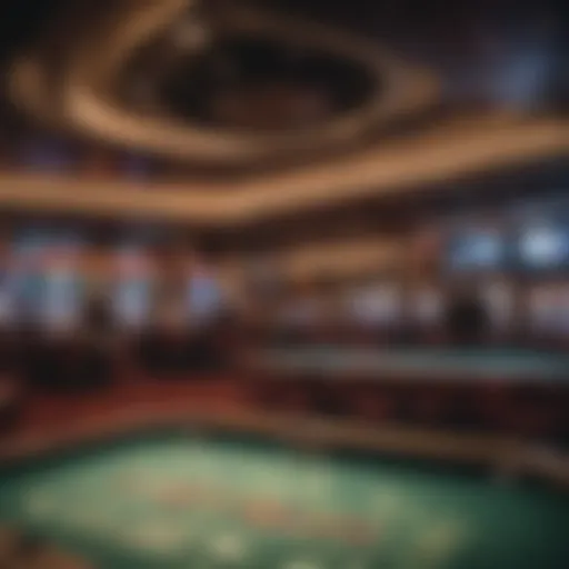 A vibrant interior of Bella Casino showcasing gaming tables and patrons engaged in play