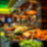 Vibrant buffet spread with various cuisines