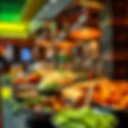 Vibrant buffet spread with various cuisines