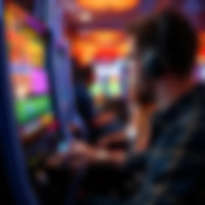 A close-up view of a player engaging with a slot machine