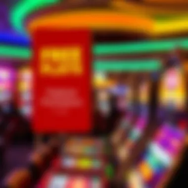 Promotional banners highlighting free slot play offers at the casino
