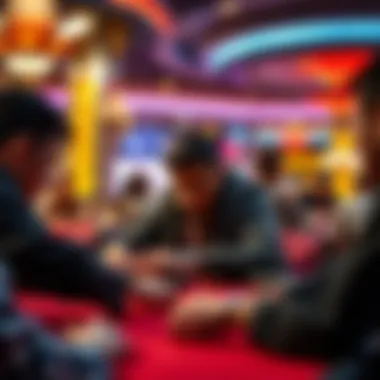 A vibrant poker table scene with intense concentration