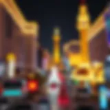 A dazzling view of the Las Vegas Strip at night with bright lights and iconic hotels.