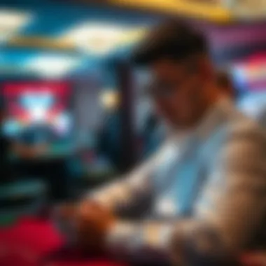Focused Gambler Using Blackjack App A serene setting showcasing a gambler's focused engagement with a blackjack app
