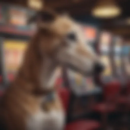 A glamorous greyhound-themed slot machine with vibrant graphics.