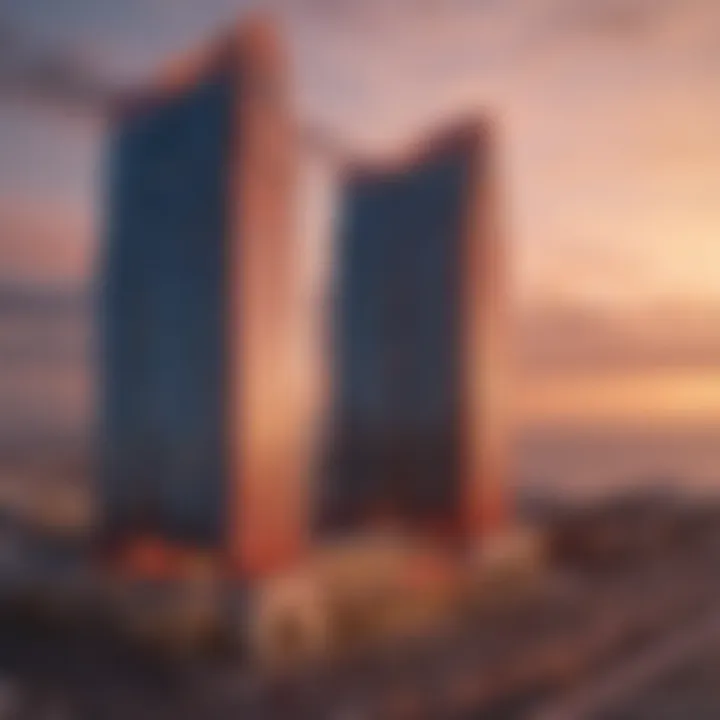 A stunning view of the Hard Rock Atlantic City Towers at sunset displaying their architectural elegance.