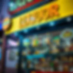 A vibrant storefront showcasing an array of liquor bottles