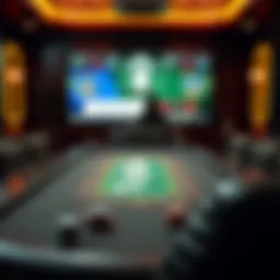 A serene poker table setup with a virtual interface showing free poker games
