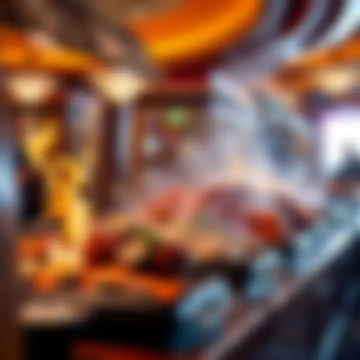 Sizzling grilled meats and fresh seafood on a buffet station