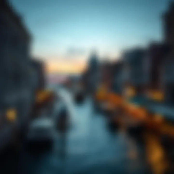 Venice at Dusk: A Cultural Reflection A picturesque view of Venice at dusk with lights reflecting on the water.