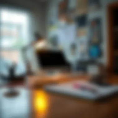 Creative Environment for Online Skills Creative workspace featuring digital tools and a notebook