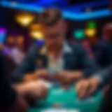 A player analyzing their cards in a strategic moment during a poker game