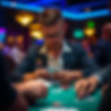 A player analyzing their cards in a strategic moment during a poker game