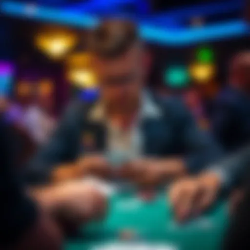 A player analyzing their cards in a strategic moment during a poker game