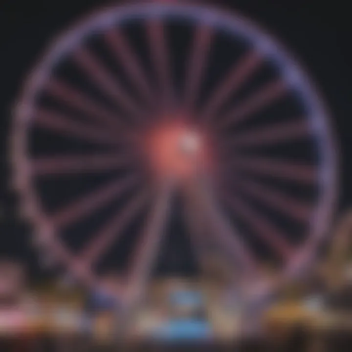 Night view of High Roller Wheel illuminated with vibrant lights