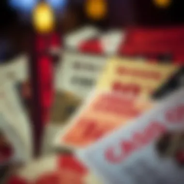 Close-up of various types of casino coupons and promotional offers