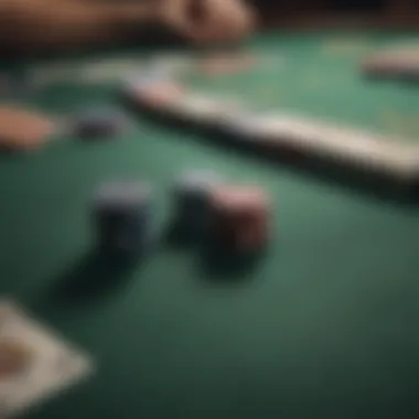 A close-up of a poker table with chips and cards, highlighting the tension of the game.