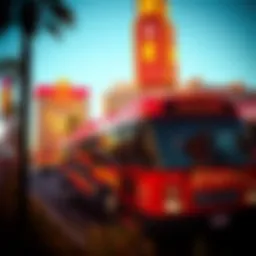 Rio Express bus in vibrant Las Vegas surroundings