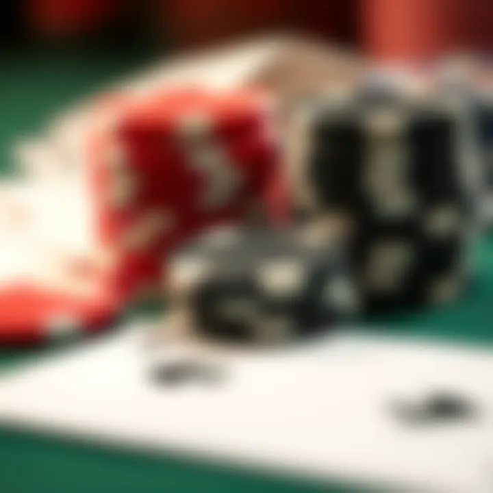 Close-up of poker chips and cards symbolizing strategic choices