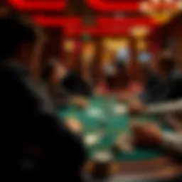 A strategic poker table with players engaged in a game