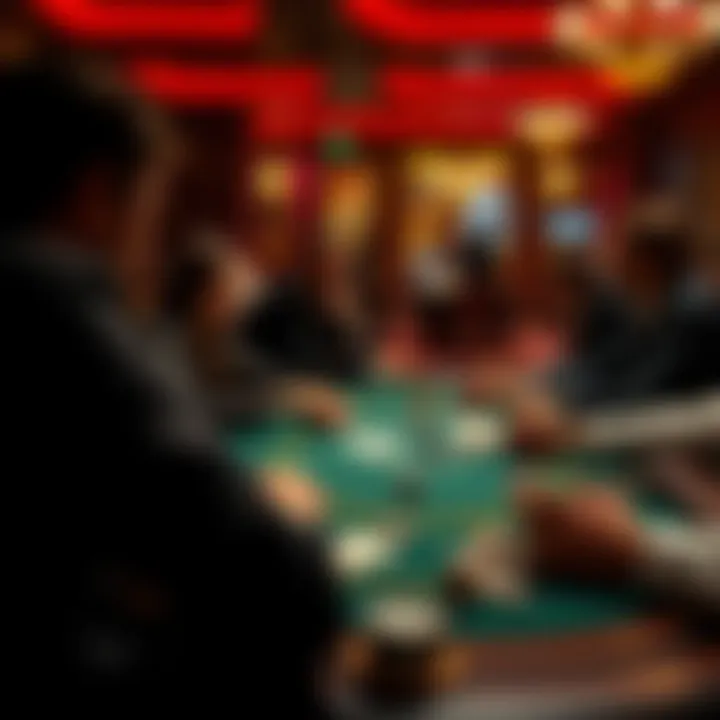 A strategic poker table with players engaged in a game