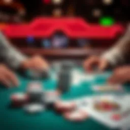 Strategic poker game setting with chips and cards