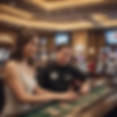 Customer interacting with a teller at a casino counter