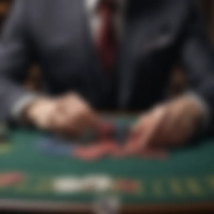 A close-up of poker chips and a well-tailored suit