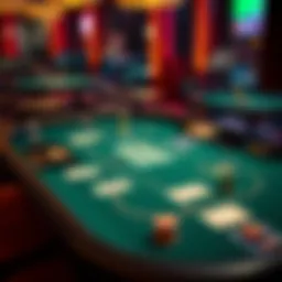 A detailed layout of a Three Card Poker table featuring betting areas and card slots
