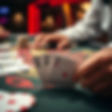 Close-up of playing cards in a blackjack game