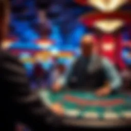 A dealer demonstrating the blackjack table layout