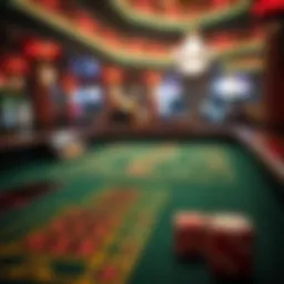 A detailed view of a craps table showcasing the layout and betting options