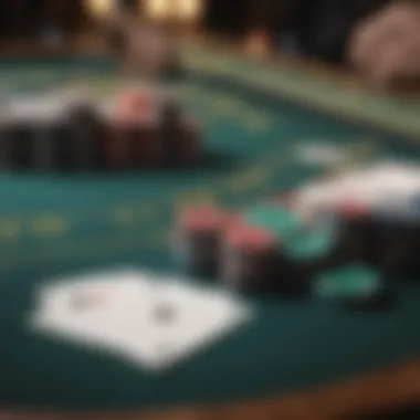 A strategic blackjack table setting with cards and chips