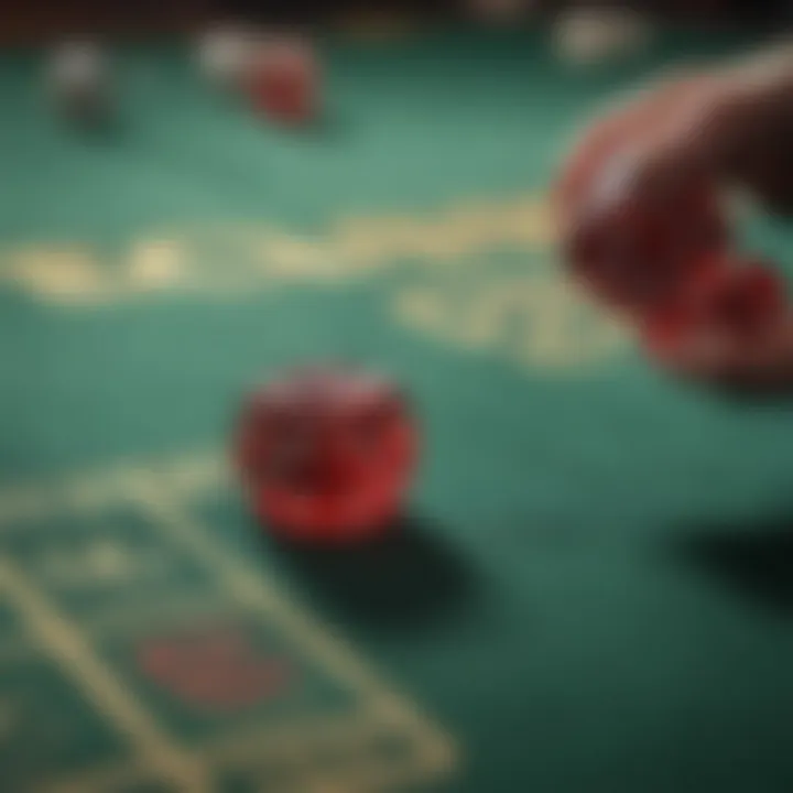 Close-up of dice being thrown during a craps game